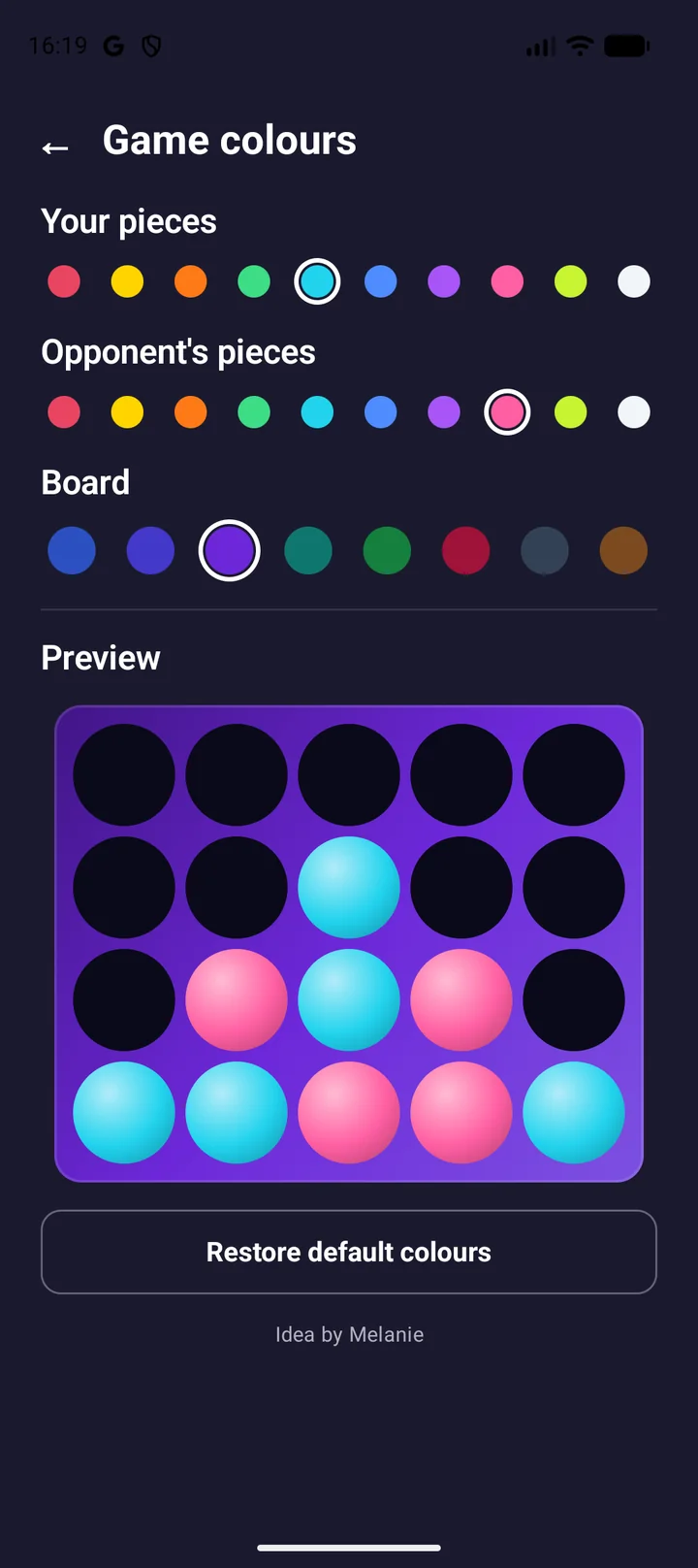 Choose game colors